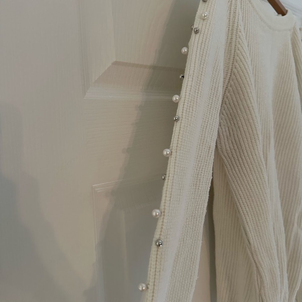 Cream Ribbed Crew Neck Sweater - Picture 3 of 8